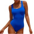 thumbnail image 1 of WCMZJ Womens One Piece Swimsuit 2025 Summer Solid Square Neck Tummy Control Modest Full Coverage Bathing Suits Blue L, 1 of 4