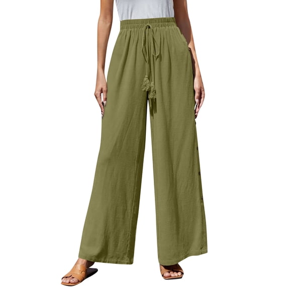 WCMZJ Womens Pants High Split Snap Button Casual Wide Leg Pant Solid Color Running Athletic Lounge Yoga Sweatpants