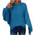 thumbnail image 1 of WCMZJ Womens Plus Size Fall Shirts 2024 Round Neck Long Sleeve Tops Casual Loose Fitting Soft Ribbed Knit Tunic Blouse Blue 4XL, 1 of 8
