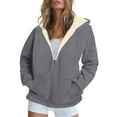 thumbnail image 1 of WCMZJ Womens Plus Size Zip up Hoodies Sherpa Lined Fleece Thermal Jacket Full Zip Winter Warm Casual Thick Coats Pockets Dark Gray L, 1 of 5