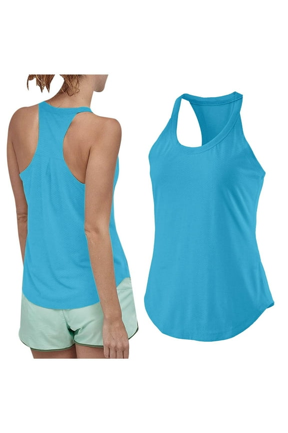 Womens Racerback Workout Tank Tops Scoop Neck Loose fit Sleeveless Tops Athletic Gym Shirts for Women Light Blue L