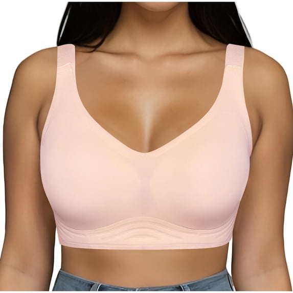 WCMZJ Womens Seamless Wireless Supportive Bra Push Up Comfort Soft No Underwire Full Coverage T Shirt Bra Pink XL