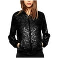 thumbnail image 1 of WCMZJ Womens Sequin Jacket Plus Size Sparkle Long Sleeve Jackets Front Zip Loose Casual Blazer Bomber Jacket with Pockets Black XXL, 1 of 7