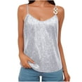 thumbnail image 1 of WCMZJ Womens Sequin Sparkle Tank Top Fashion V Neck Strappy Vest Shiny Glitter Sexy Club Camisole Tops White L, 1 of 4