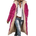 thumbnail image 1 of WCMZJ Womens Sherpa Fleece Lined Long Jackets Shearling Reversible Overcoats Winter Puffer Coats Hood Zip Outerwears Hot Pink S, 1 of 6