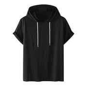 WCMZJ Womens Short Sleeve Hoodie Plus Size Sweatshirts Casual Solid Color Drawstring Hooded Pullover Short Sleeve Sports Hoodie Tops Black XL