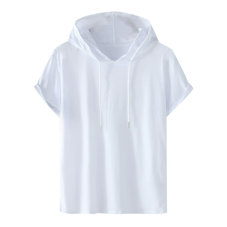 WCMZJ Womens Short Sleeve Hoodie Plus Size Sweatshirts Casual Solid Color Drawstring Hooded Pullover Short Sleeve Sports Hoodie Tops White 4XL