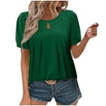thumbnail image 1 of WCMZJ Womens Short Sleeve Tops Solid Boho Shirts Casual Keyhole Crew Neck Tunic Shirts Summer Ruched Blouse Green M, 1 of 8