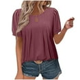 thumbnail image 1 of WCMZJ Womens Short Sleeve Tops Solid Boho Shirts Casual Keyhole Crew Neck Tunic Shirts Summer Ruched Blouse Red 2XL, 1 of 8
