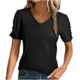 thumbnail image 1 of WCMZJ Womens Short Sleeve Tops Summer Casual V Neck T Shirts Blouses Solid Color Textured Knit Tee Tunic Black L, 1 of 9