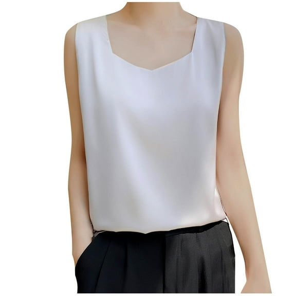WCMZJ Womens Silk Satin Tank Tops Square Neck Casual Cami Sleeveless Camisole Tops Basic Satin Tops Shirt Blouses Gray XL