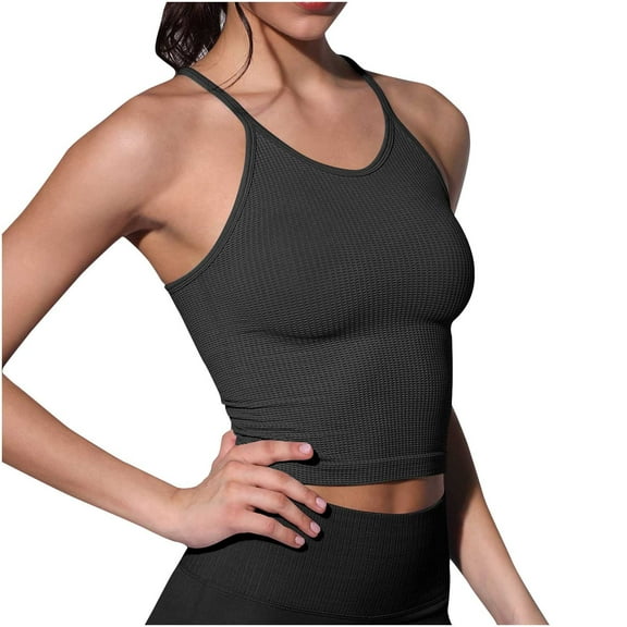 WCMZJ Womens Sports Bra Seamless Long Crop Tank Racer Back Spaghetti Strap Workout Yoga Padded Bra Halter Neck Casual Solid Color Tops