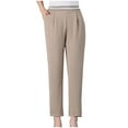 thumbnail image 1 of WCMZJ Womens Straight Leg Pant Elastic Waist Pleated Comfy Stretch Pull on Pants Lounge Work Office Trouser Spring Fall with Pockets, 1 of 7
