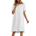 thumbnail image 1 of WCMZJ Womens Summer Cotton Linen T Shirt Dress Casual Short Sleeve Crewneck Loose Flowy Mini Dresses with Pockets White XL, 1 of 6