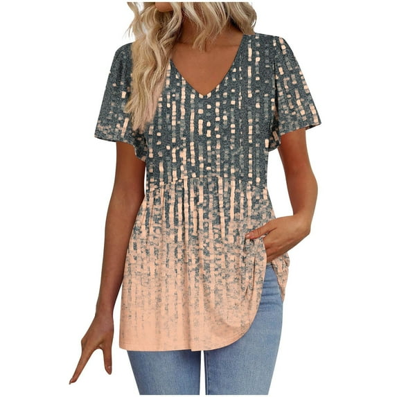 WCMZJ Womens Summer Tops Babydoll Short Sleeve Shirts Floral Print Puff Sleeve Peplum Tops V Neck T Shirts Brown XL