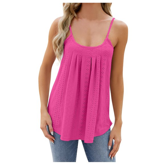 WCMZJ Womens Tank Tops Eyelet Embroidery Sleeveless Camisole Flowy Spaghetti Strap Camis Scoop Neck Loose Casual Summer Flowy Shirts