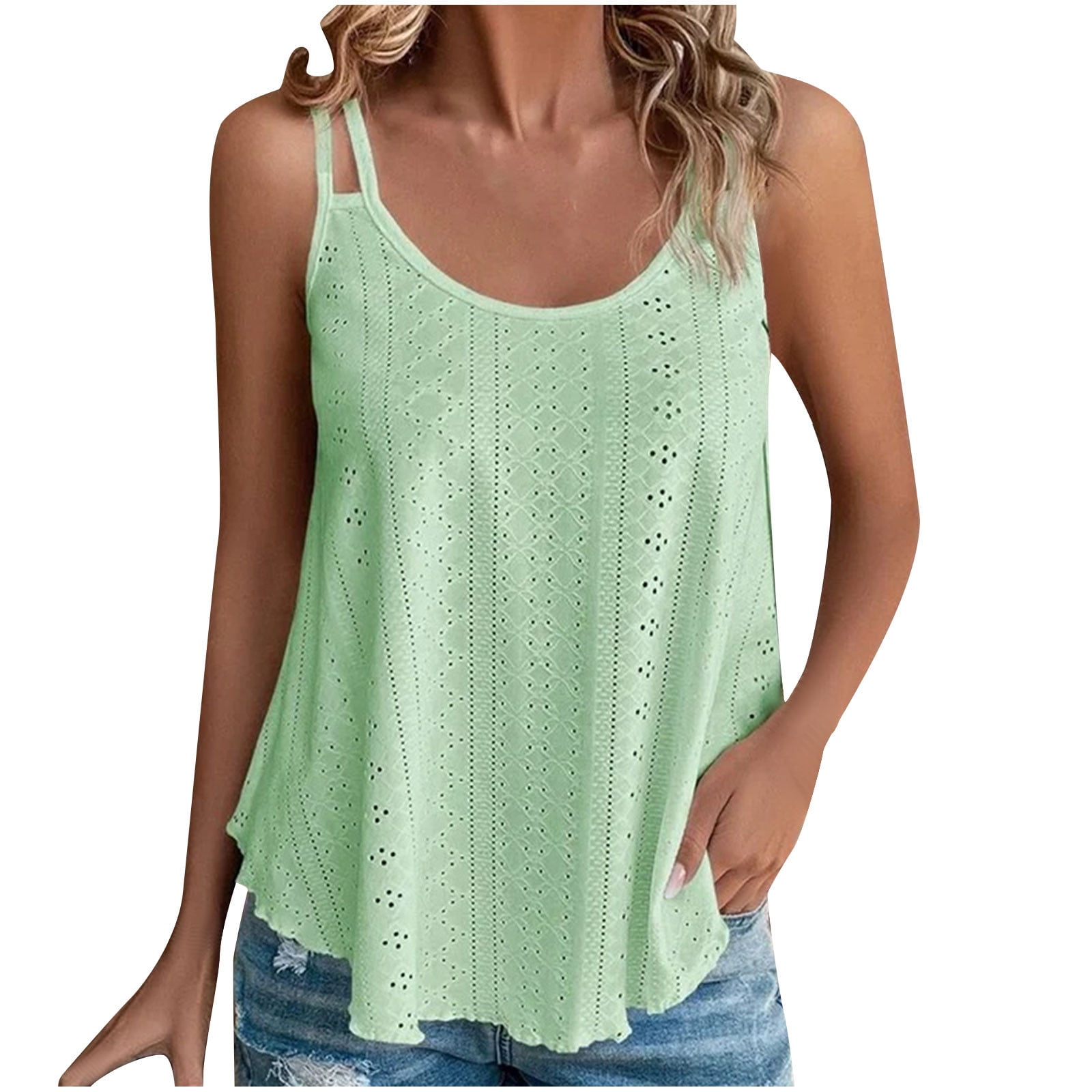 WCMZJ Womens Tank Tops Eyelet Embroidery Sleeveless Camisole Scoop Neck ...