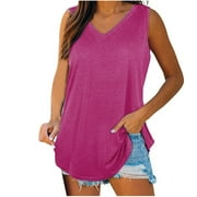 WCMZJ Womens Tank Tops V Neck Basic Solid Color Tunic Shirts Side Split Casual Flowy Summer Sleeveless Tank Top