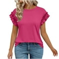 thumbnail image 1 of WCMZJ Womens Tshirts Short Sleeve Casual Summer Tops 2025 Ruffle Crewneck Trendy Fashion Dressy Cute Work Outfits Hot Pink S, 1 of 8