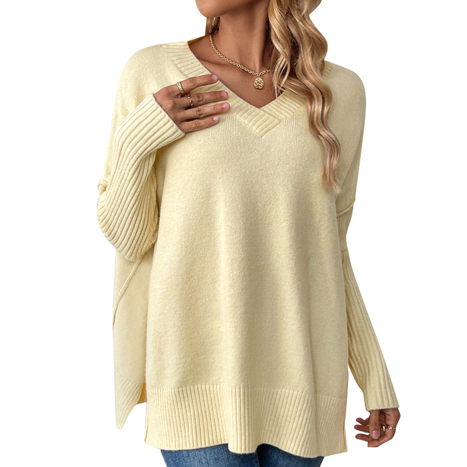 Yieune Pullover Damen Oversized Pullis Hoher Kragen Langarm Winter