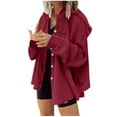 thumbnail image 1 of WCMZJ Womens Waffle Knit Shacket Oversized Button Down Shirt Jacket Lightweight Long Sleeve Tops with Pockets Wine L, 1 of 6