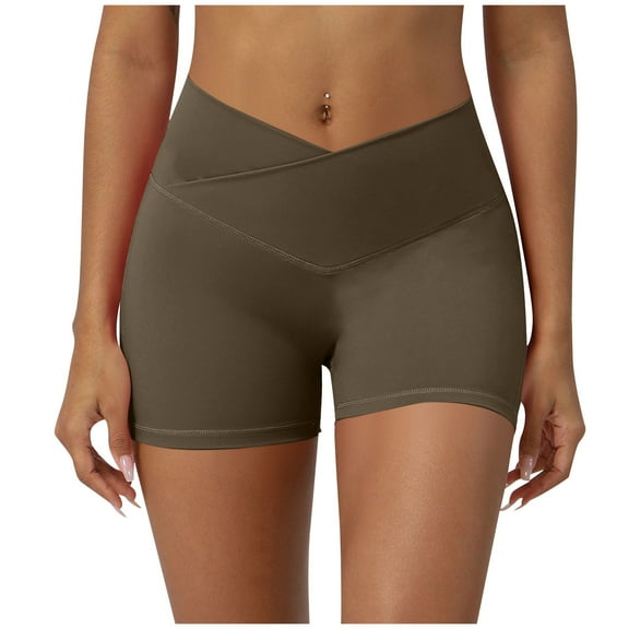 WCMZJ Workout Biker Shorts for Women Cross Waist Crossover High Waisted Exercise Athletic Gym Running Yoga Short