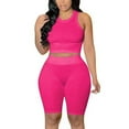 thumbnail image 1 of WCMZJ Workout Sets for Women 2 Piece Seamless Ribbed Crop Tank Top Sport High Waist Biker Shorts GYM Yoga Exercise Outfits Hot Pink XL, 1 of 5