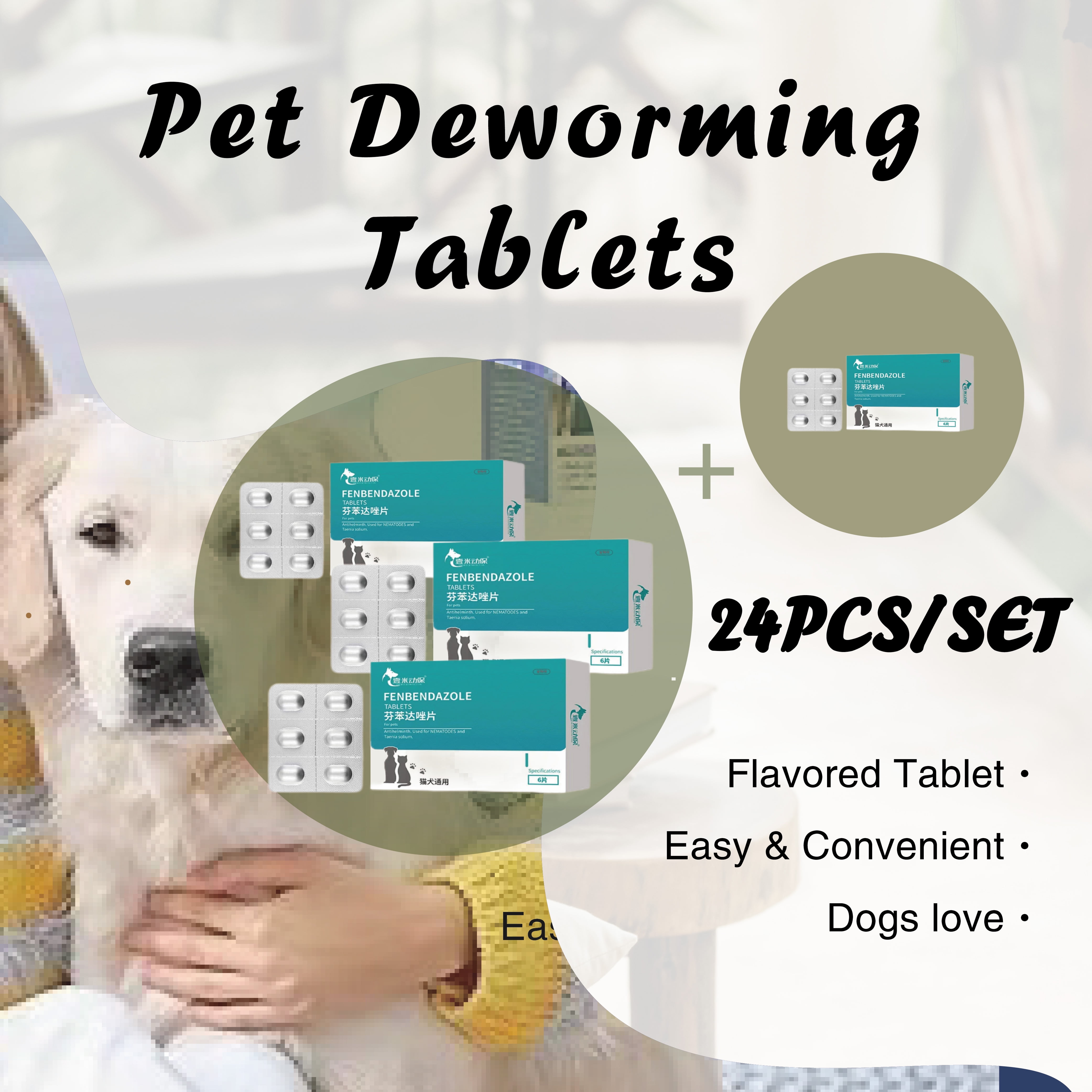 WCUCV Dewormer for Dogs, Dewormer Tablets Treats for Common Worm In