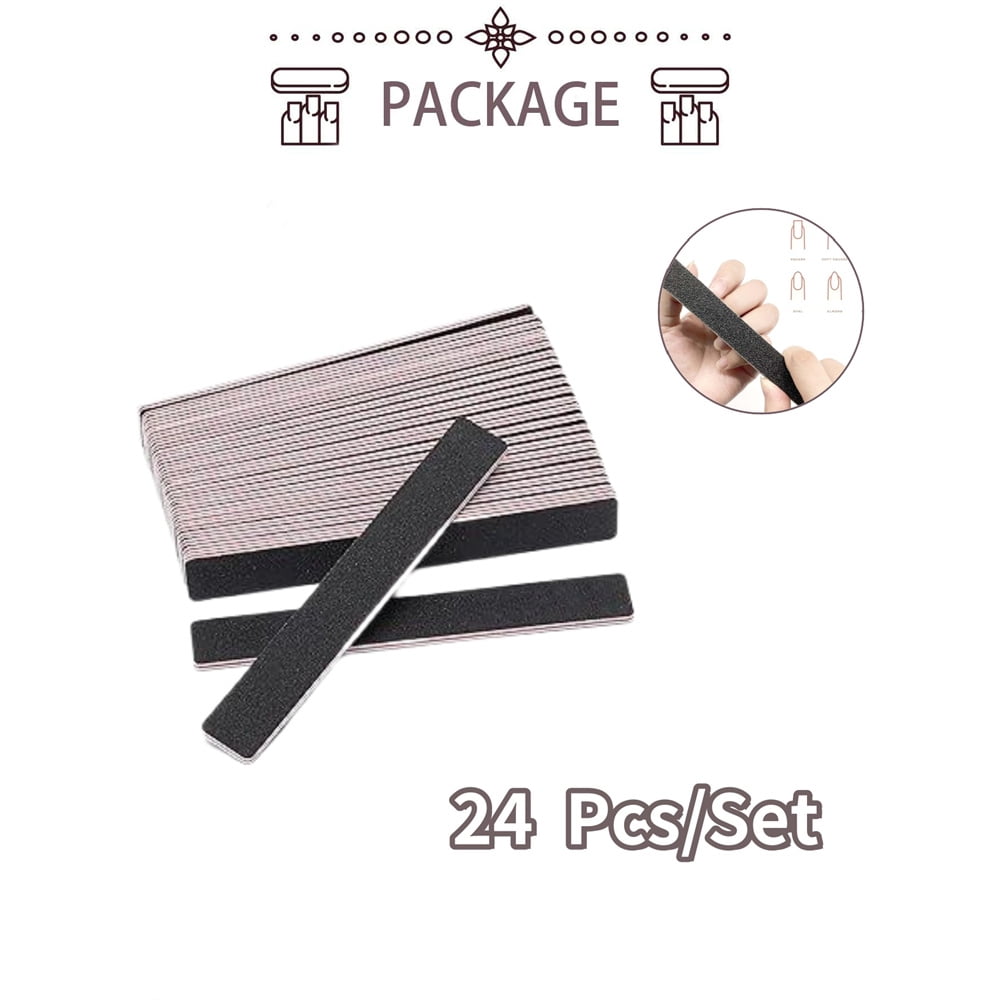 WCUCV Hot Sell-Emery Boards for Nails, Nail Files, 100/180 Grit, 12 Ct Black Fingernail File, 24Pcs