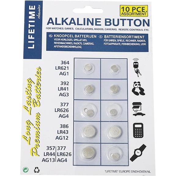 WCX 10-Piece/Set Assorted AG4 Button Batteries 1.55V 3V Mixed AG4 Button Cells Suitable for Various Electronic Devices Watch Button Coin Cell Battery-0614