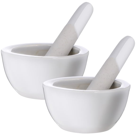 WCX 2 Sets Masher Crusher Vessel Tools Grinding Bowl and Pestle Ceramic Grinding Bowl Ceramic Tools Mixing Grinding Bowl Bowl Porcelain Garlic White Squeezer-0614