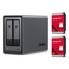 WD NASync DXP2800 2-Bay NAS Enclosure, Bundle with 2x WD Red Plus 12TB 3.5" SATA III Internal NAS Hard Drive