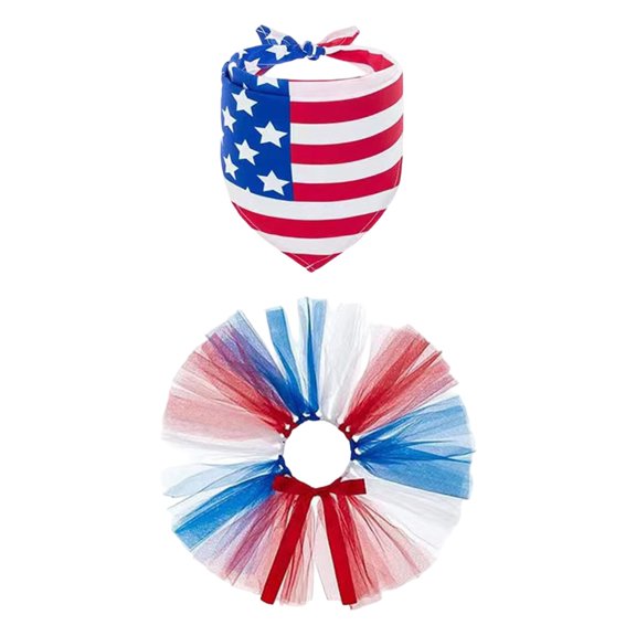 WD-Forest 4th of July Pet Costume Set American Flag Tutu Skirt & Bandana Lightweight Patriotic Outfit for Small Medium Large Dogs Cats