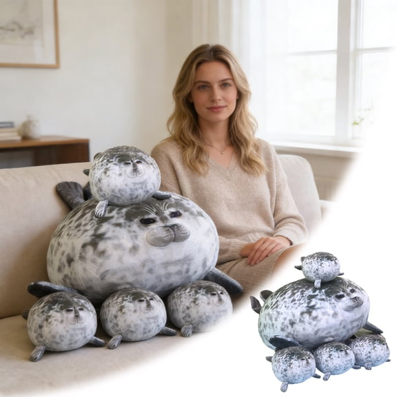 WD-Forest Chubby Seal Stuffed Plush Toy with 4 Baby Seal Plushies in Her Tummy Soft Cartoon Hugging Toy Stuffed Animal Toy Great Gifts for Birthdays Party Mother's Day