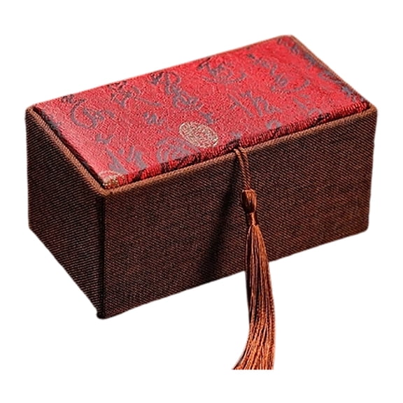 WD-Forest Exquisite Fabric-Wooden Collectible Storage Box 5.1 in Traditional Chinese Style Case Tassel Decor Box for Walnuts & Small Collectibles
