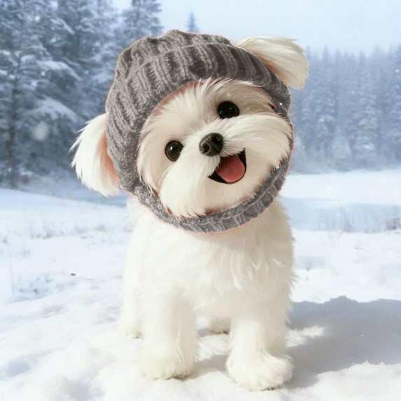 WD-Forest Gray Knit Dog Beanie with Ear Flaps – Warm Winter Hat Cute Knitted Cat Snood Wrap for Pets Cozy Pet Hat for Cold Weather Machine Washable