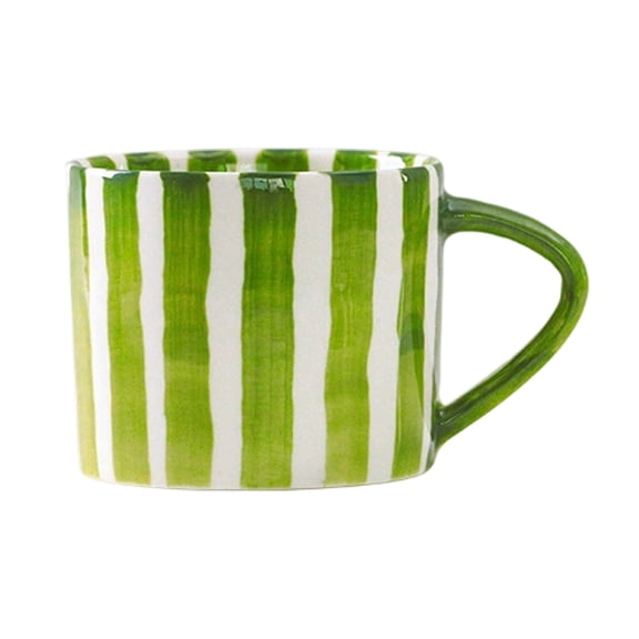WD-Forest Green Ceramic Mugs Striped Espresso Mugs 8oz Hand-Painted Coffee Cups with Handle Porcelain Coffee Mug for Valentine's Day Gifts