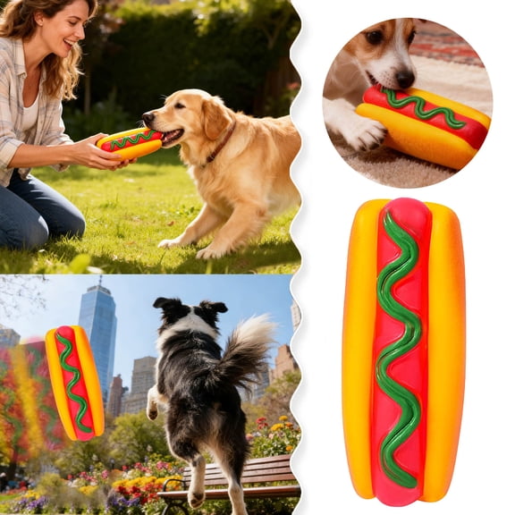 WD-Forest Hot Dog Shaped Squeaky Dog Chew Toy Durable Vinyl Interactive Toy for Small/Medium Breeds (5.59x1.97in)