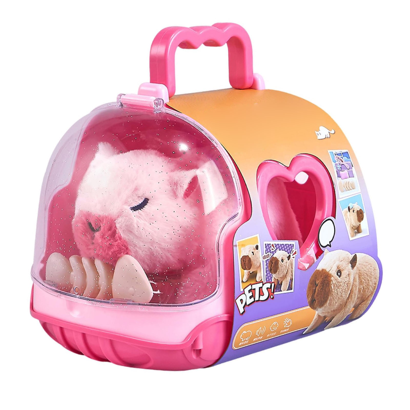 WD-Forest Interactive Capybara Plush Pet Carrier 9.3 in Electric Plush Toy with Lifelike Sounds & Motion Portable Calming Companion for Adults &