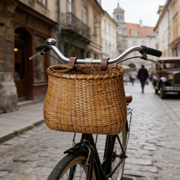 WD-Forest Large Woven Rattan Bike Handlebar Basket Spacious Front Bike Basket for Grocery Shopping & Picnic Trips