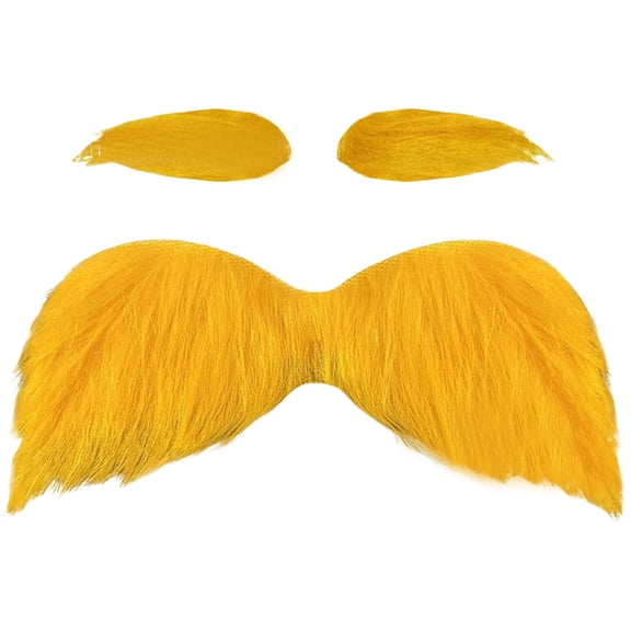 WD-Forest Self-Adhesive Yellow Mustache and Eyebrows Set, 2-Piece Facial Hair Kit, Funny Halloween Party Accessory