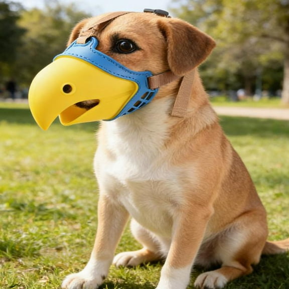 WD-Forest Yellow Dog Muzzle Mouth Cover TPR Dog Anti Barking Chewing Cute Parrot Mouth Shape Guard Anti-Bite Barking Device Guard XL