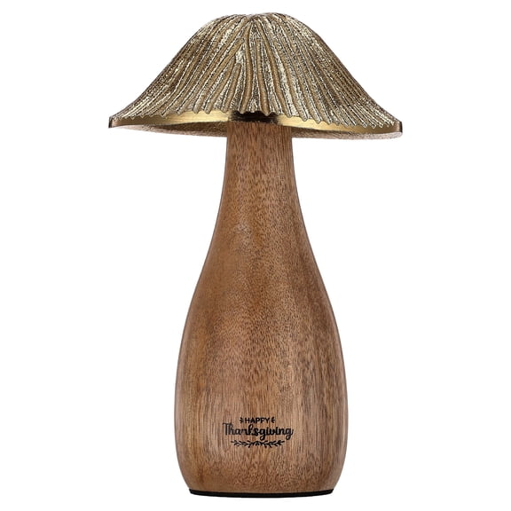Metal and Wood Mushroom Tabletop Decoration, Brown and Gold, 8.25", by Way To Celebrate