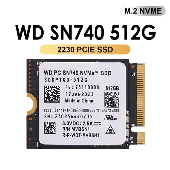 WD PC SN740 512GB M.2 2230 SSD NVMe PCIe 4x4 For Microsoft Surface Steam