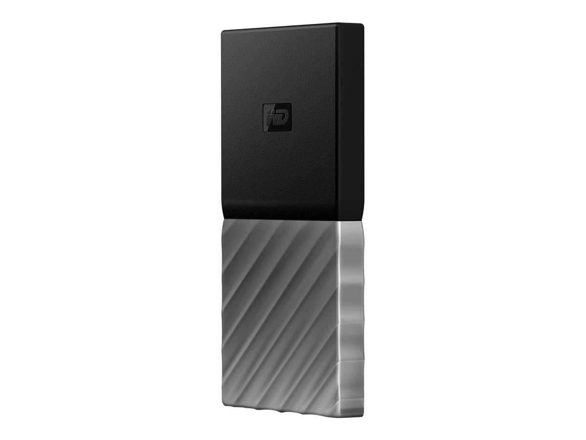 WD My Passport SSD WDBKVX0010PSL - SSD - encrypted - 1024 GB - external (portable) - USB 3.1 Gen 2 (USB-C connector) - 256-bit AES - black top with gunmetal (medium metallic gray) bottom