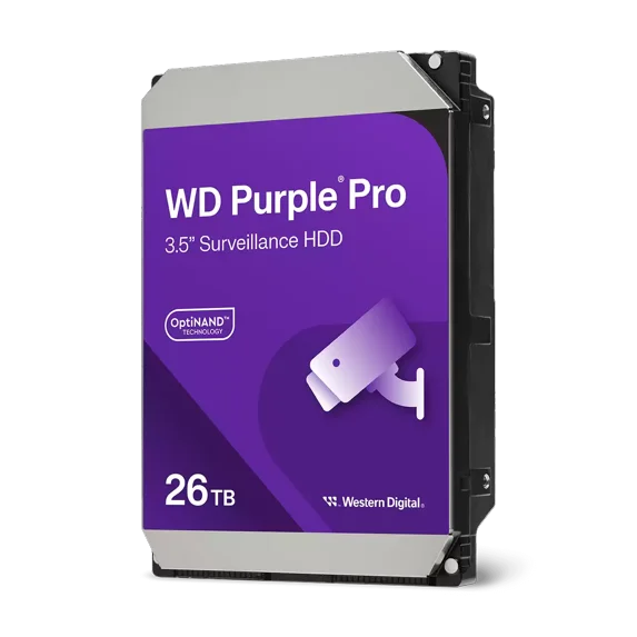Western Digital 26TB WD Purple Pro Surveillance SATA HDD, 3.5" Internal Hard Drive, 7200 RPM, 512MB Cache, CMR - WD260PURP