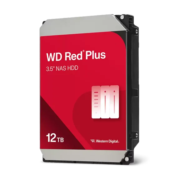 Western Digital 12TB WD Red Plus NAS SATA HDD, 3.5" Internal Hard Drive HDD, 7200 RPM, 512MB Cache, CMR - WD120EFGX