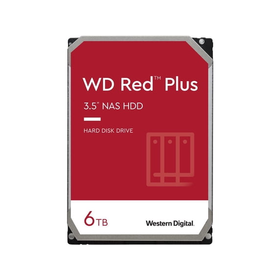 WD Red Plus WD60EFZX 6 TB Hard Drive, 3.5" Internal, SATA (SATA/600), Conventional Magnetic Recording (CMR) Method