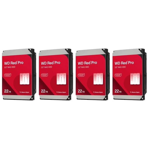 WD Red Pro 22TB 3.5" SATA III Internal NAS Hard Drive, 4-Pack