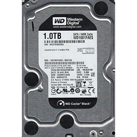 WD1001FAES-00W7A0, DCM HARNHTJAAB, Western Digital 1TB SATA 3.5 Hard Drive